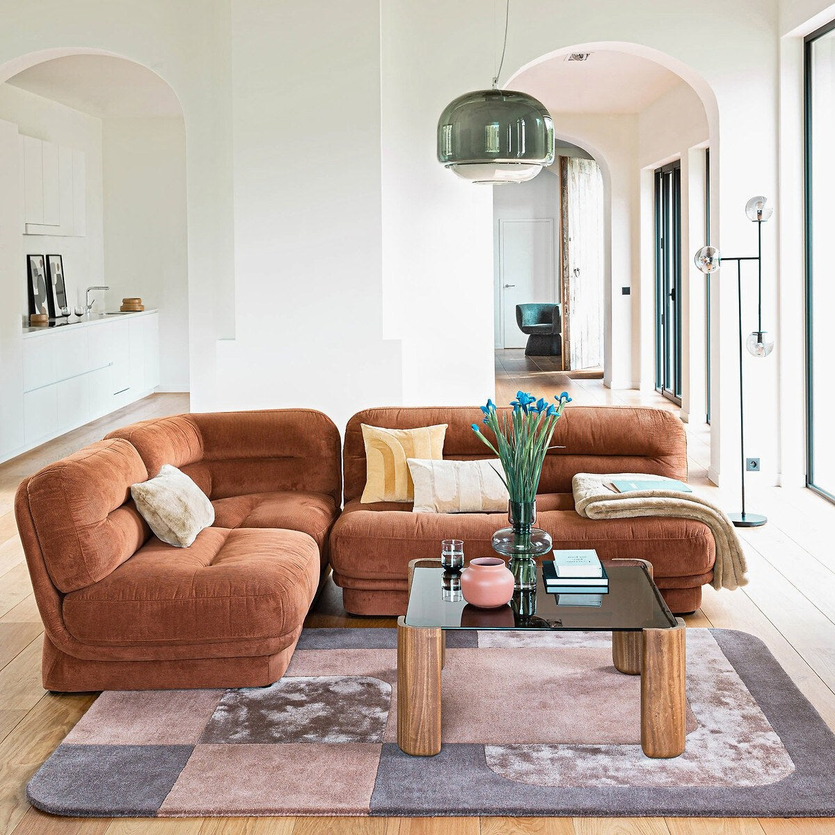 Stained Glass Pendant Lamp – Double Dome Colored Glass Light