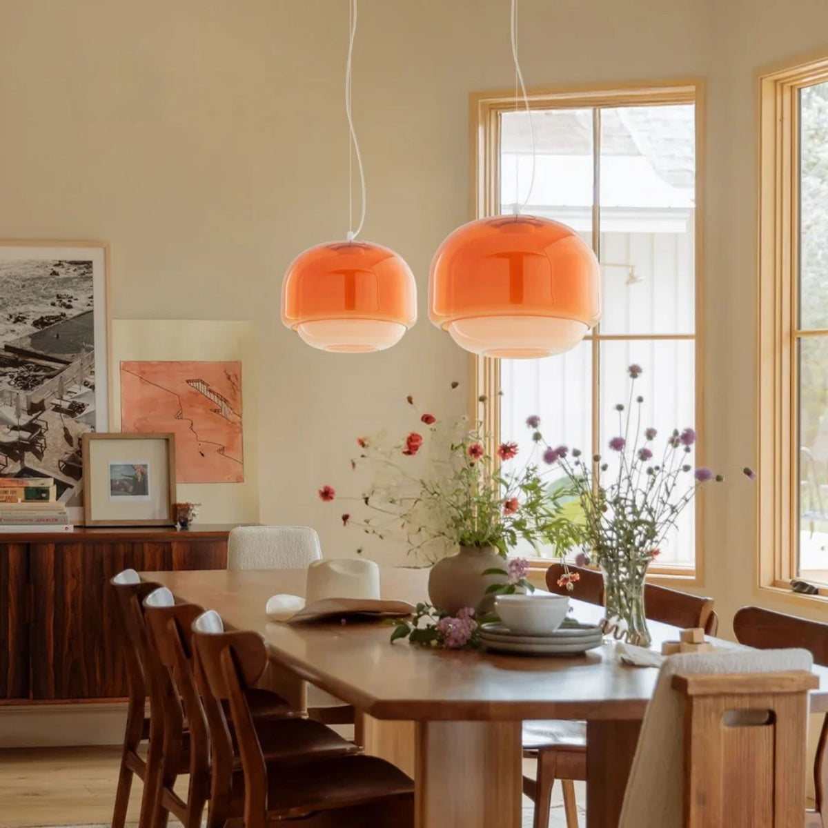 Stained Glass Pendant Lamp – Double Dome Colored Glass Light