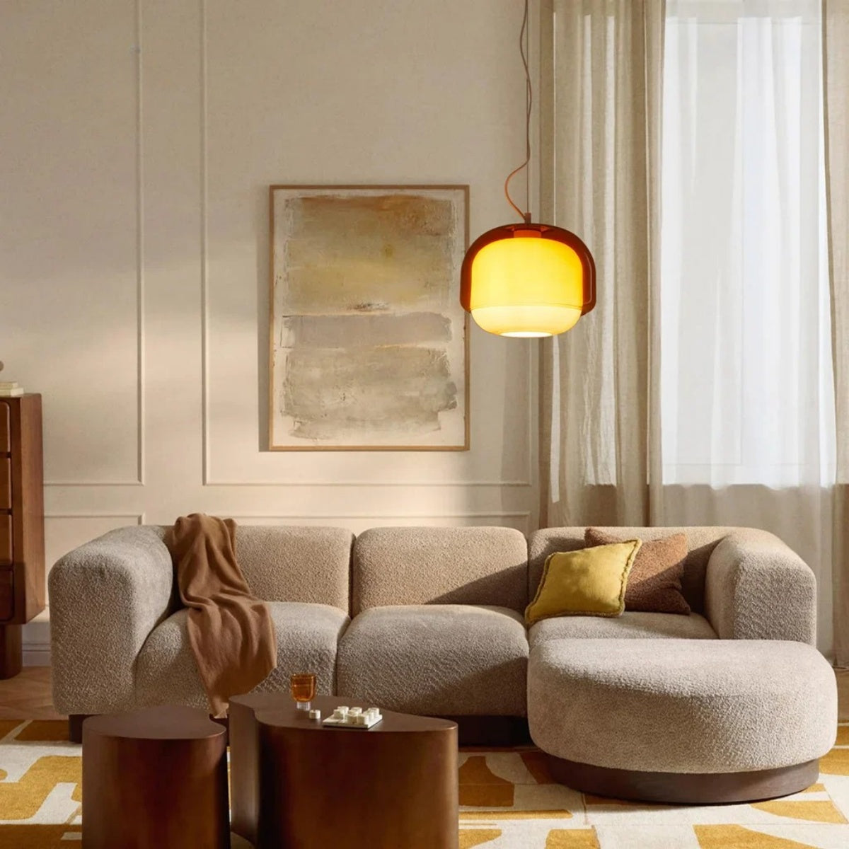 Stained Glass Pendant Lamp – Double Dome Colored Glass Light