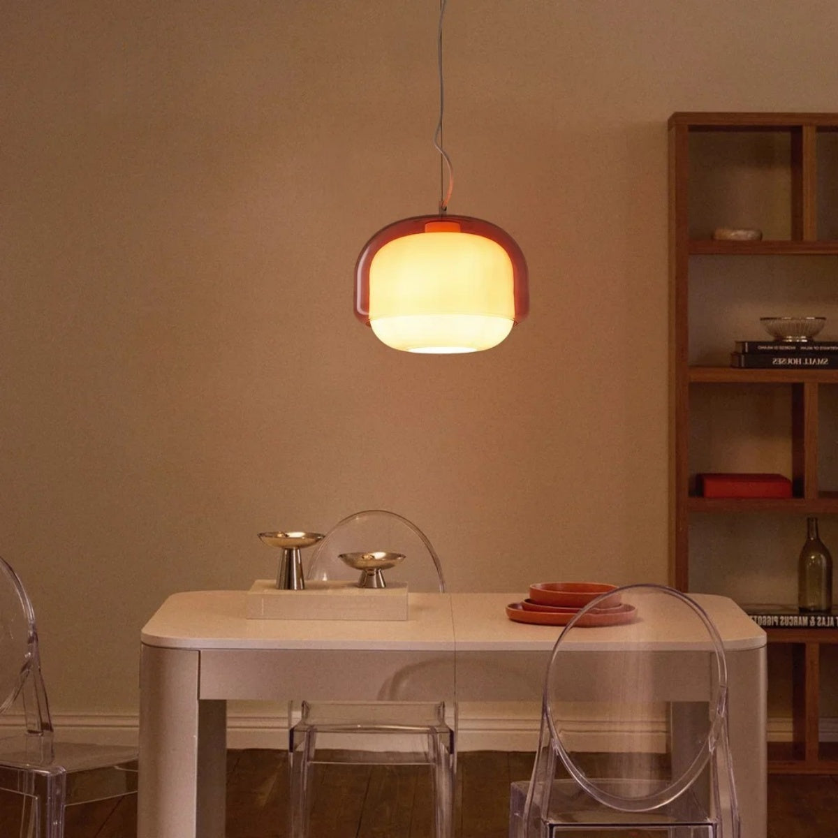 Stained Glass Pendant Lamp – Double Dome Colored Glass Light