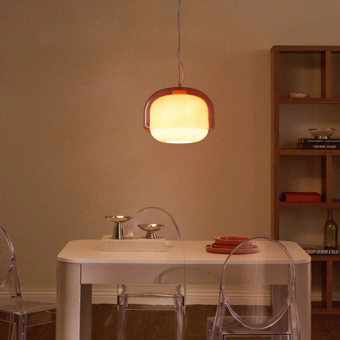 Stained Glass Pendant Lamp – Double Dome Colored Glass Light