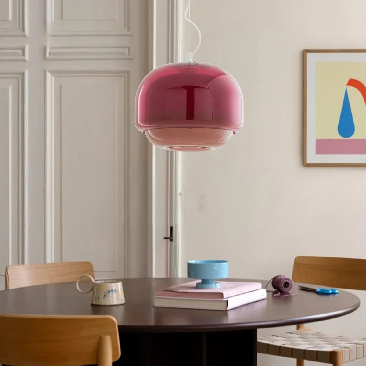 Stained Glass Pendant Lamp – Double Dome Colored Glass Light