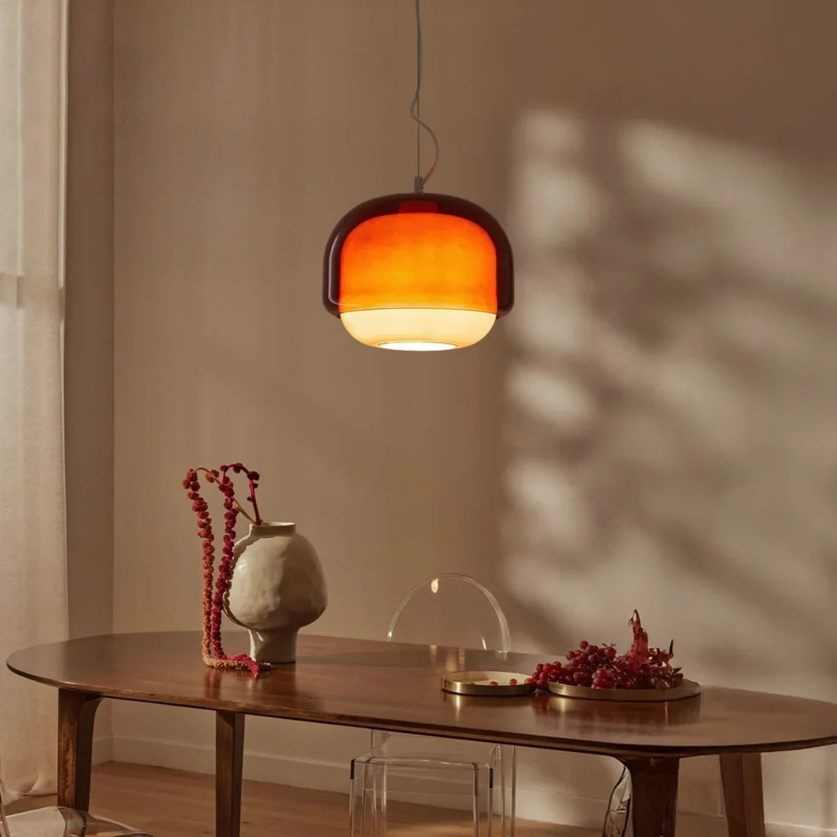 Stained Glass Pendant Lamp – Double Dome Colored Glass Light