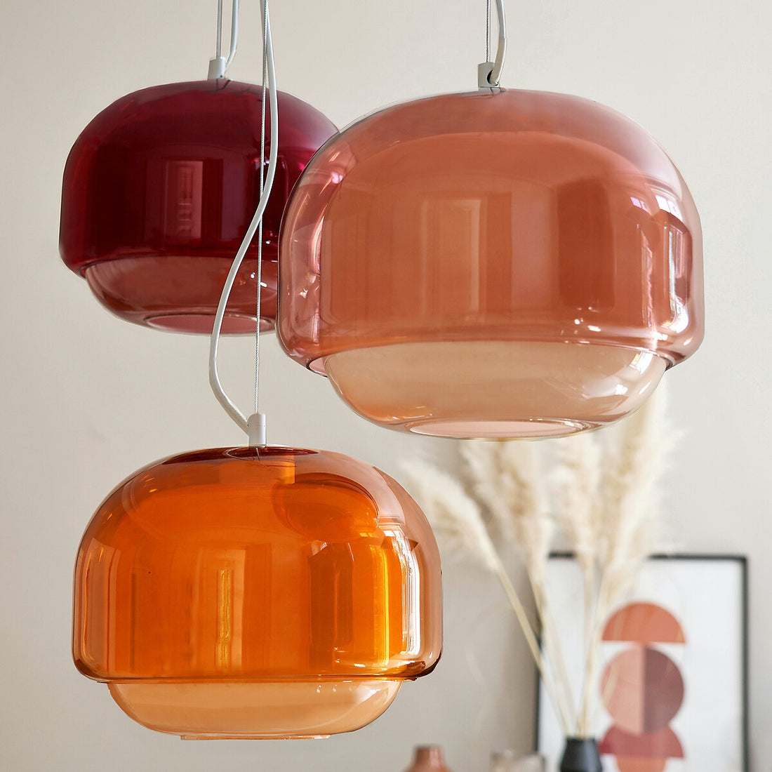 Stained Glass Pendant Lamp – Double Dome Colored Glass Light