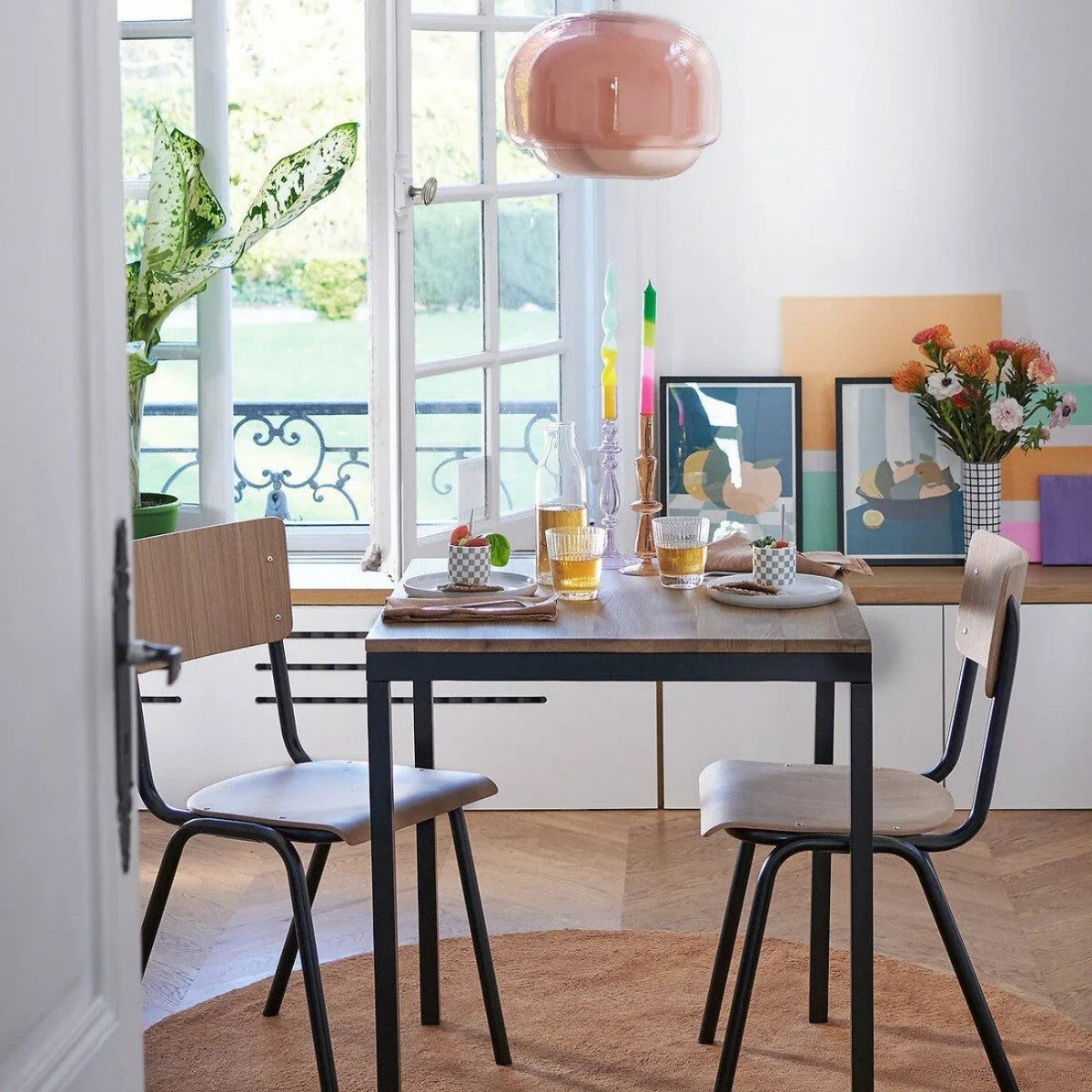 Stained Glass Pendant Lamp – Double Dome Colored Glass Light