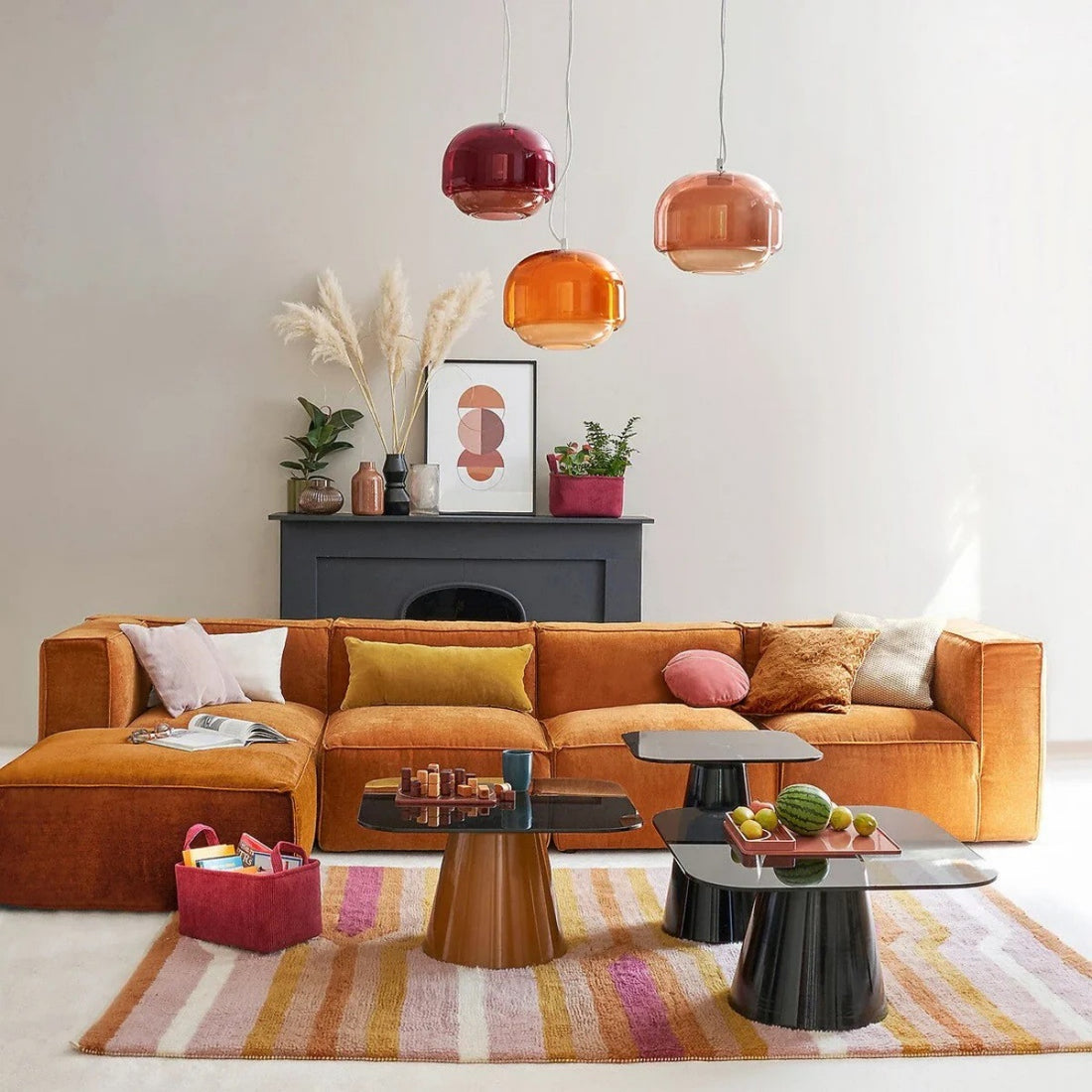 Stained Glass Pendant Lamp – Double Dome Colored Glass Light