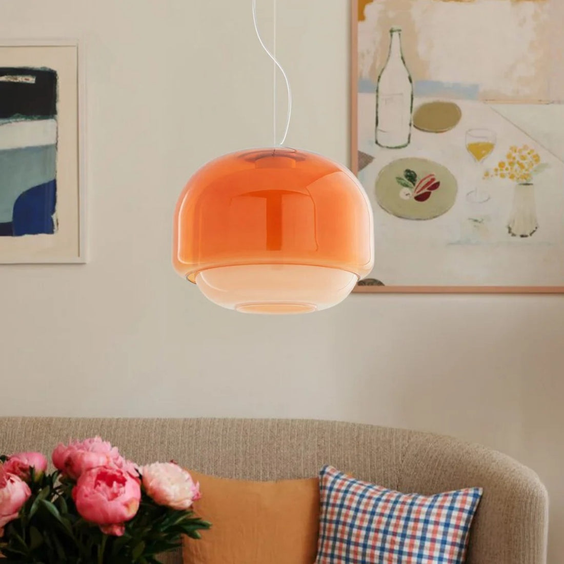 Stained Glass Pendant Lamp – Double Dome Colored Glass Light