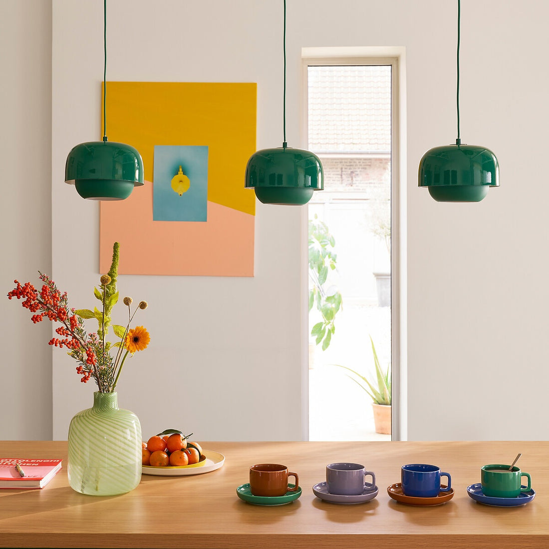 Stained Glass Pendant Lamp – Double Dome Colored Glass Light