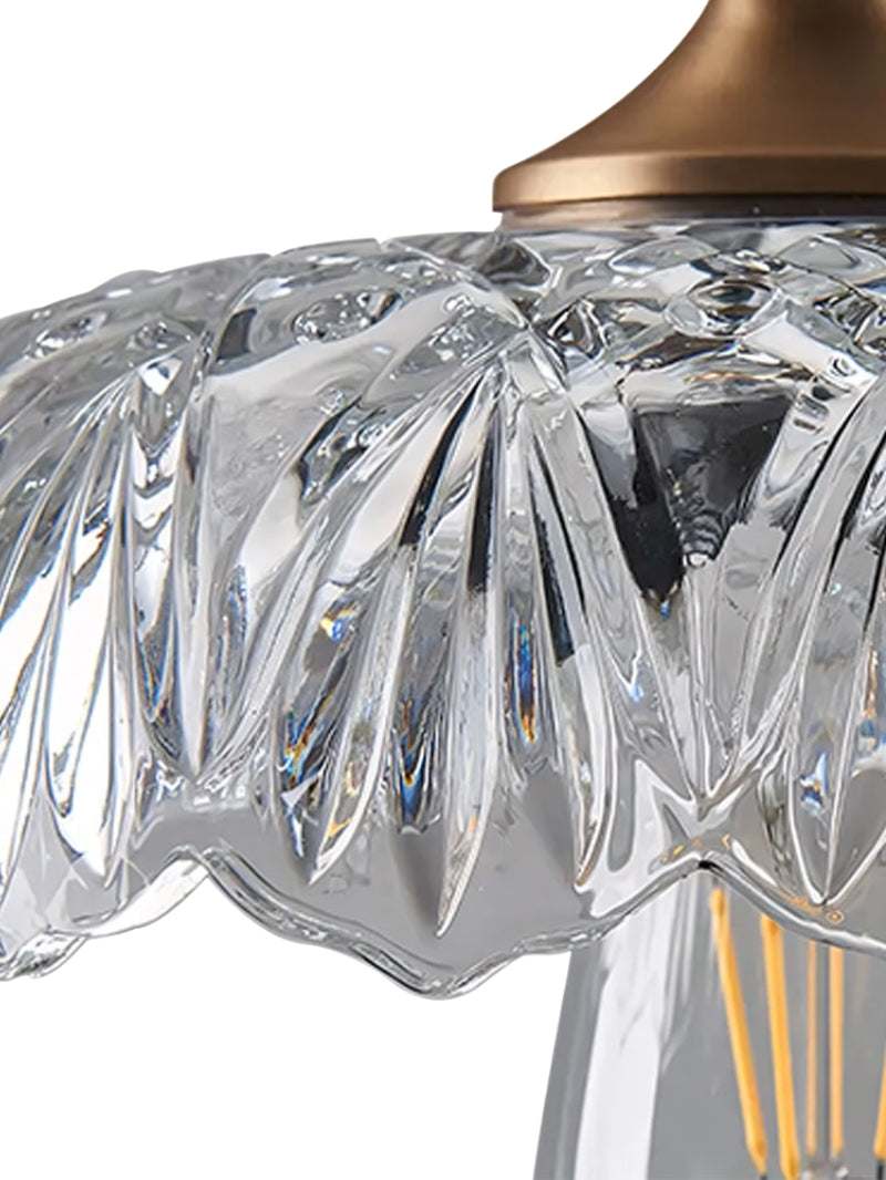 Vintage Brass Clear Glass Flower Pendant Light For Kitchen Island