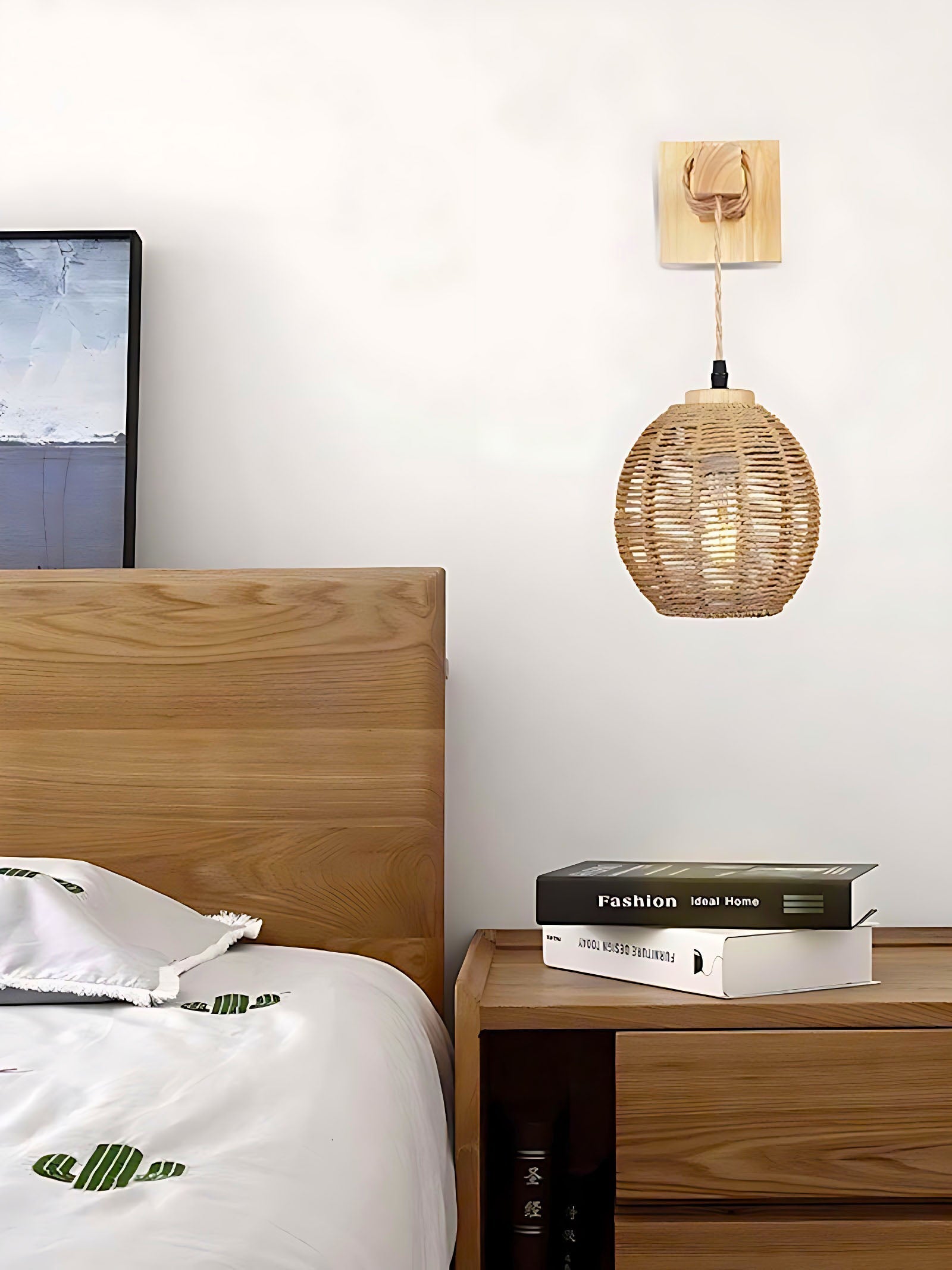 Vintage Japanese Bamboo Wooden Wall Sconce