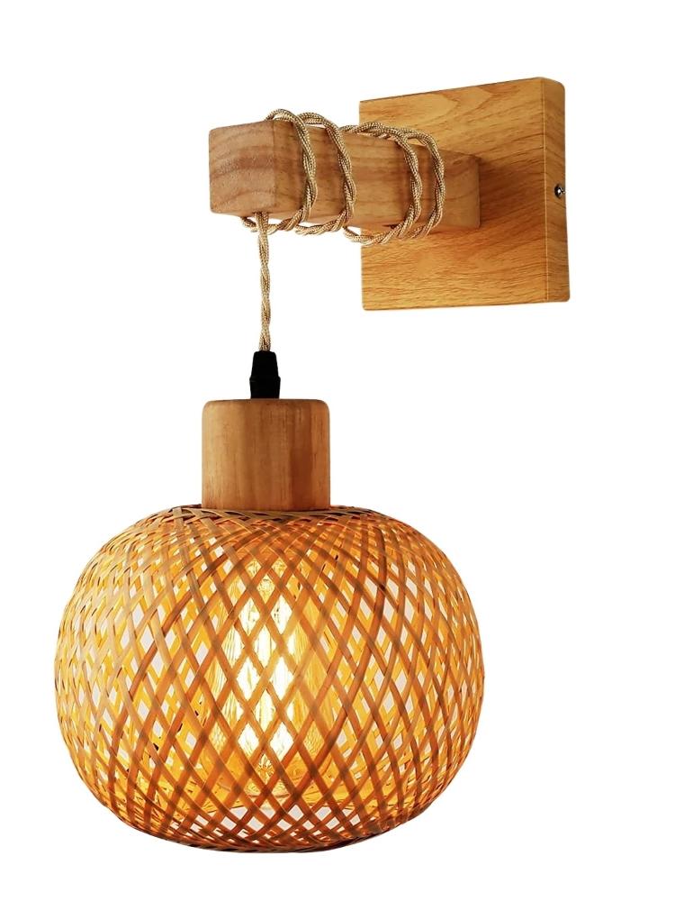Vintage Japanese Bamboo Wooden Wall Sconce