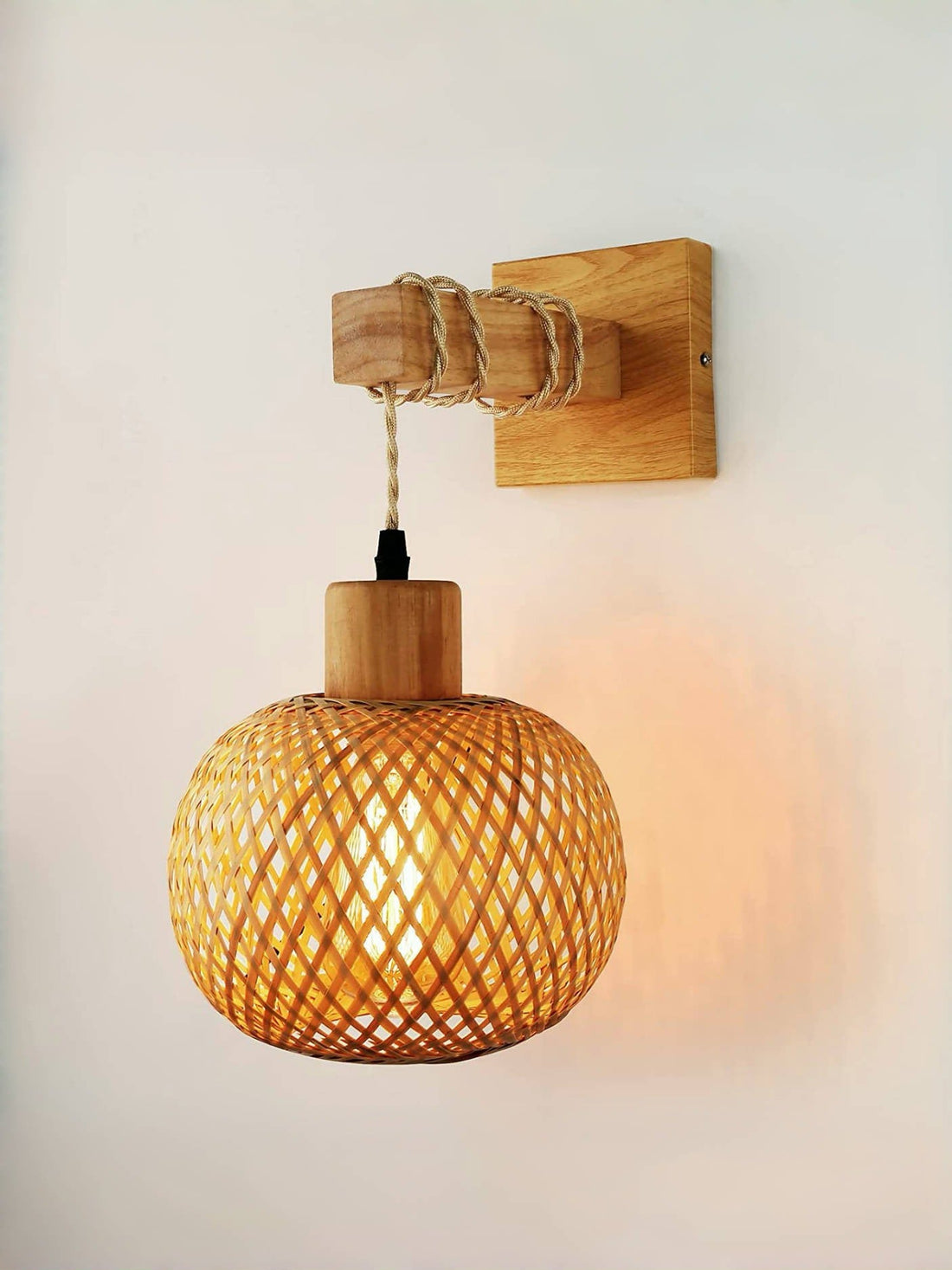 Vintage Japanese Bamboo Wooden Wall Sconce