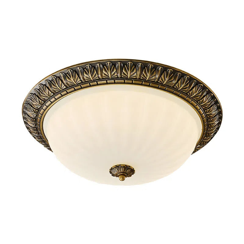 Vintage Textured Sculptural Copper Ceiling Light With Dreamlike Hemispherical Opal Glass 2