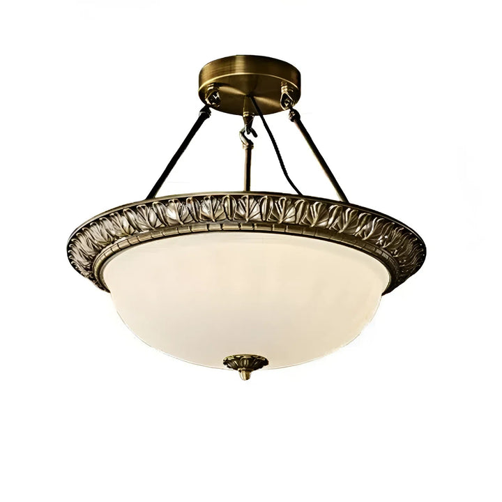 Vintage Textured Sculptural Copper Ceiling Light With Dreamlike Hemispherical Opal Glass 1