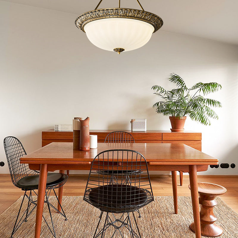 Vintage Textured Sculptural Copper Ceiling Light With Dreamlike Hemispherical Opal Glass 6