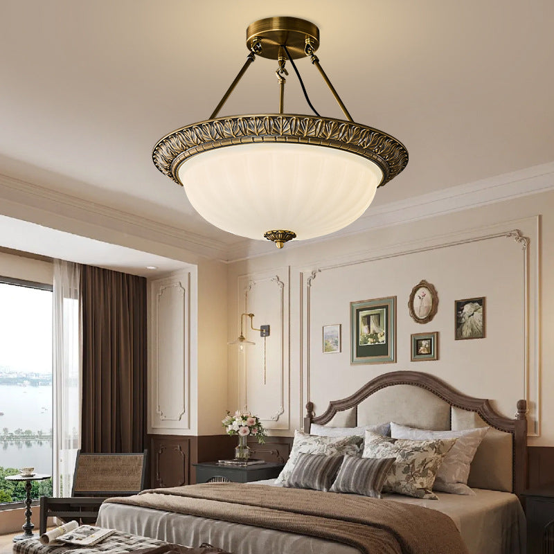 Vintage Textured Sculptural Copper Ceiling Light With Dreamlike Hemispherical Opal Glass 8