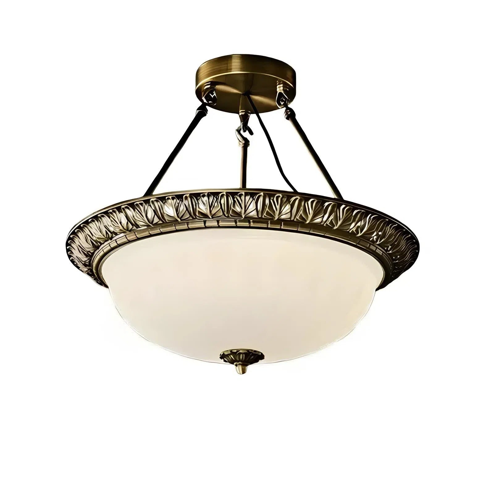 Vintage Textured Sculptural Copper Ceiling Light With Dreamlike Hemispherical Opal Glass