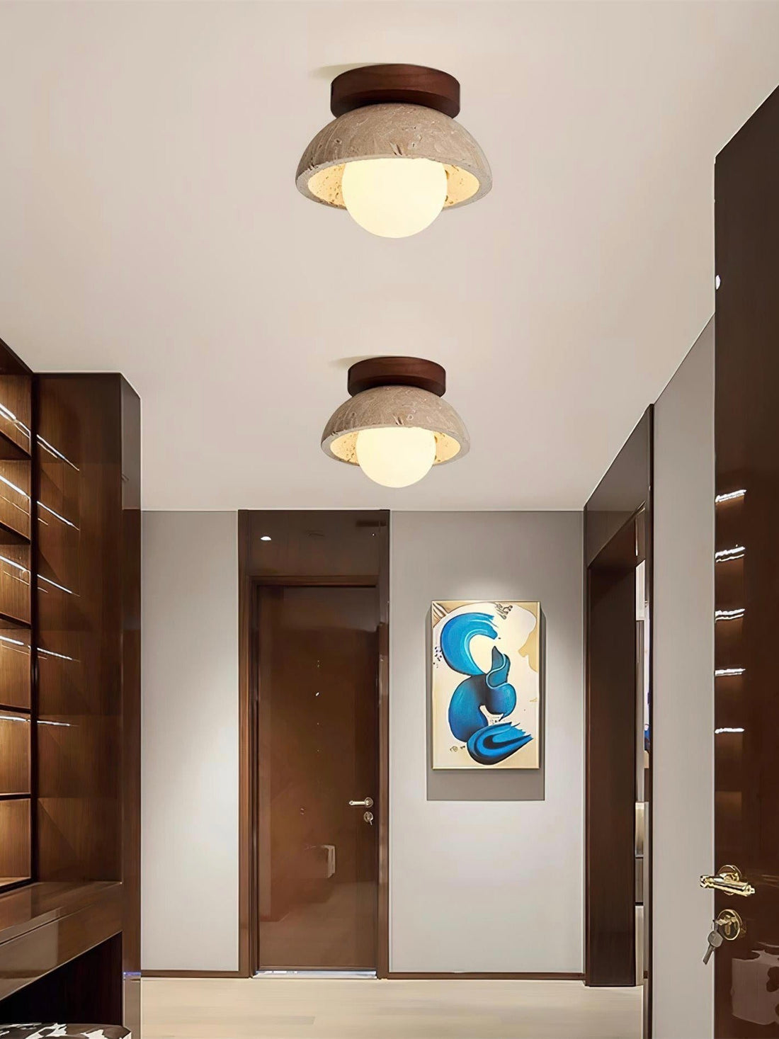 Wabi-Sabi Style Travertine Dome Ceiling Light for Living Room