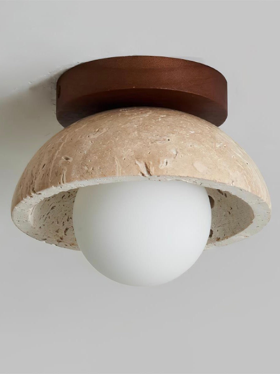 Wabi-Sabi Style Travertine Dome Ceiling Light for Living Room