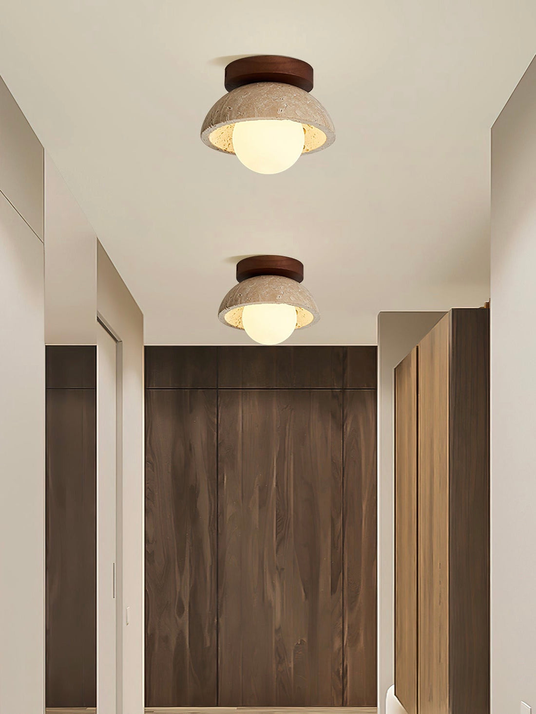 Wabi-Sabi Style Travertine Dome Ceiling Light for Living Room