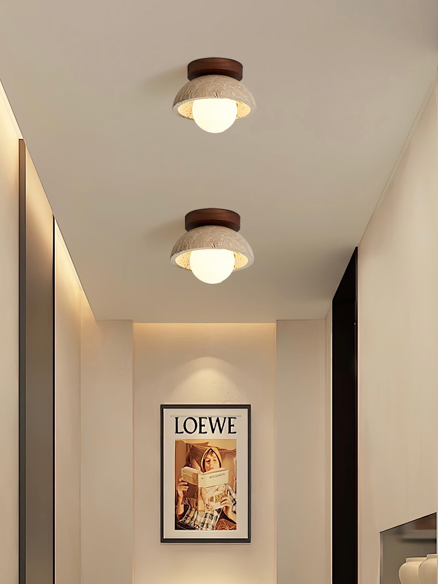 Wabi-Sabi Style Travertine Dome Ceiling Light for Living Room