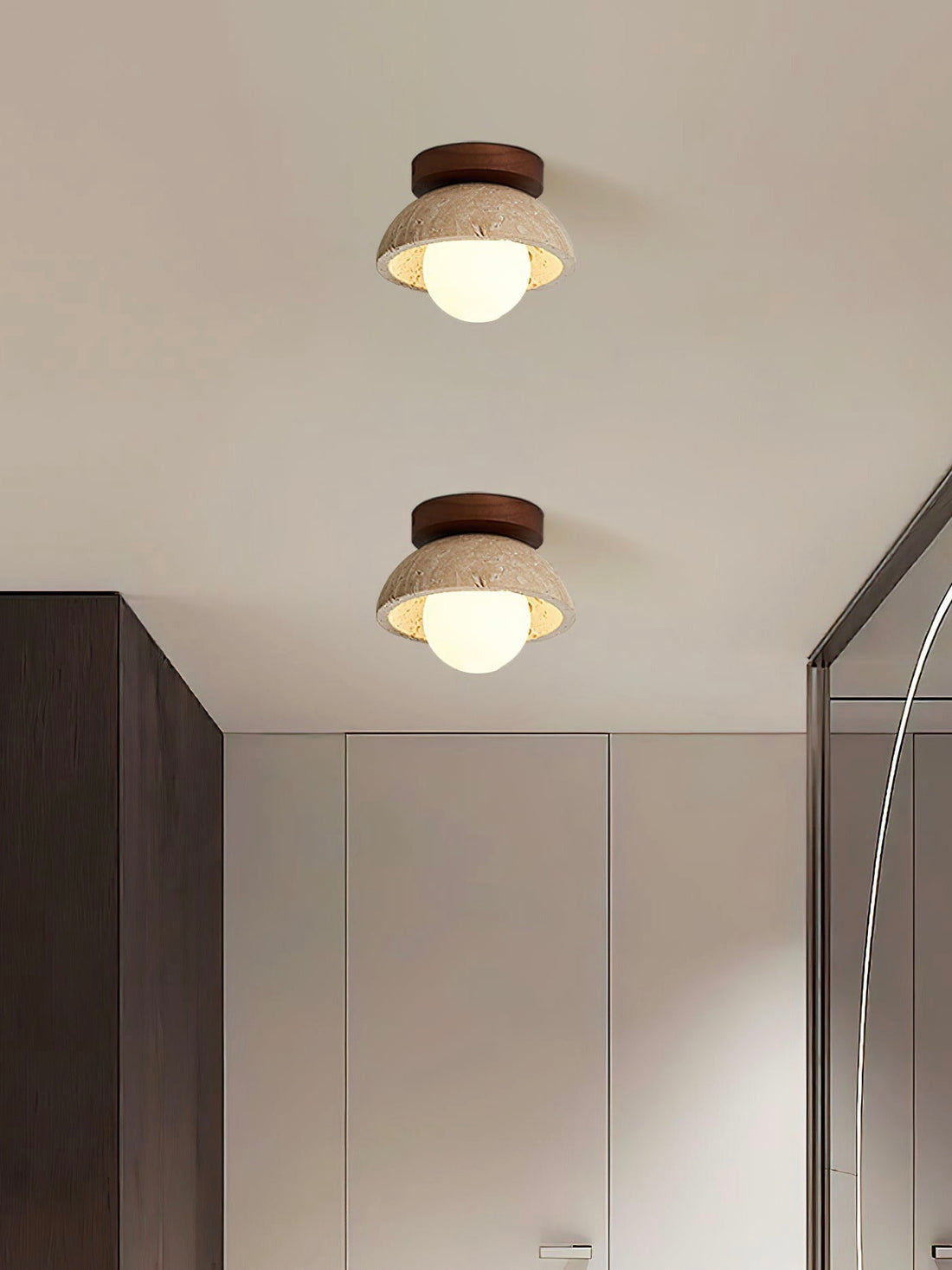 Wabi-Sabi Style Travertine Dome Ceiling Light for Living Room