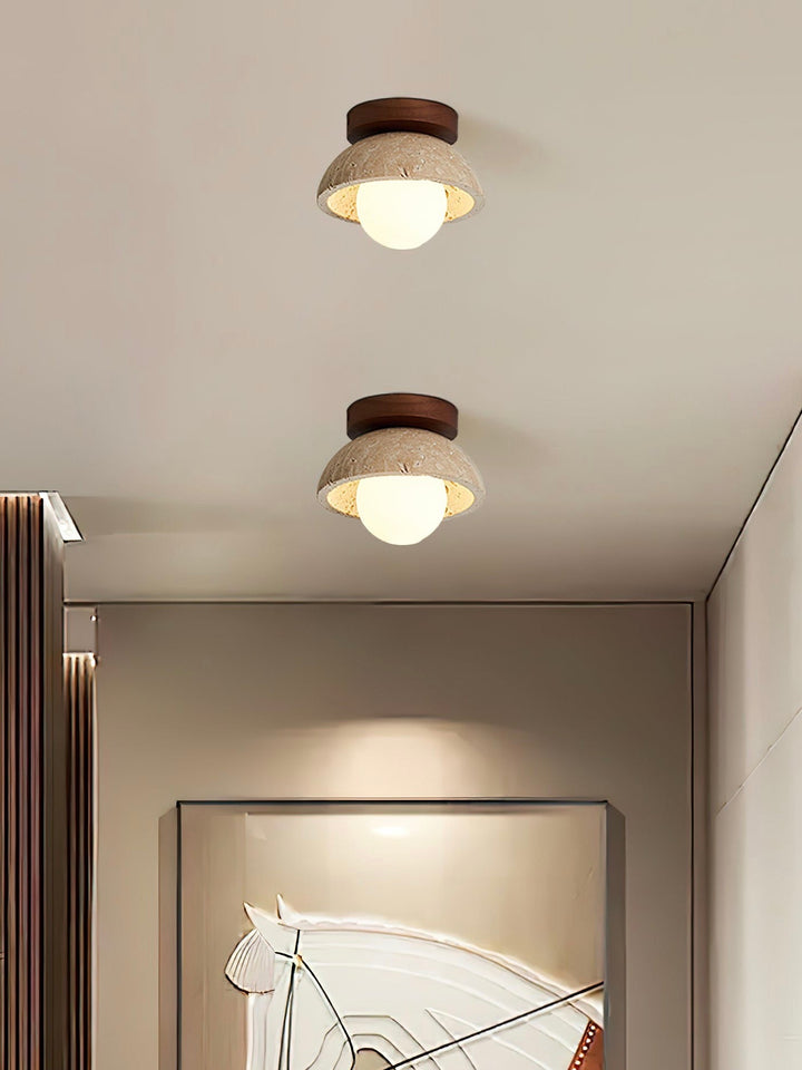 Wabi-Sabi Style Travertine Dome Ceiling Light for Living Room