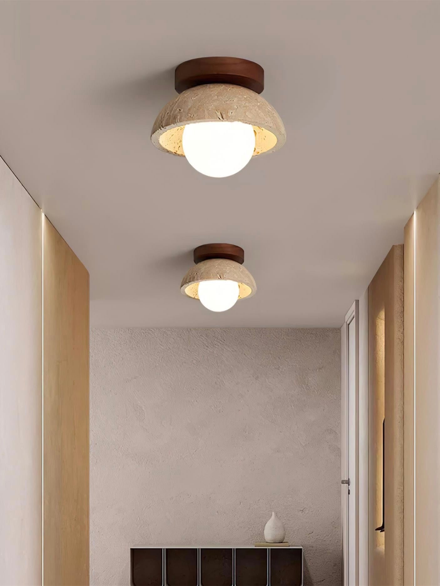 Wabi-Sabi Style Travertine Dome Ceiling Light for Living Room