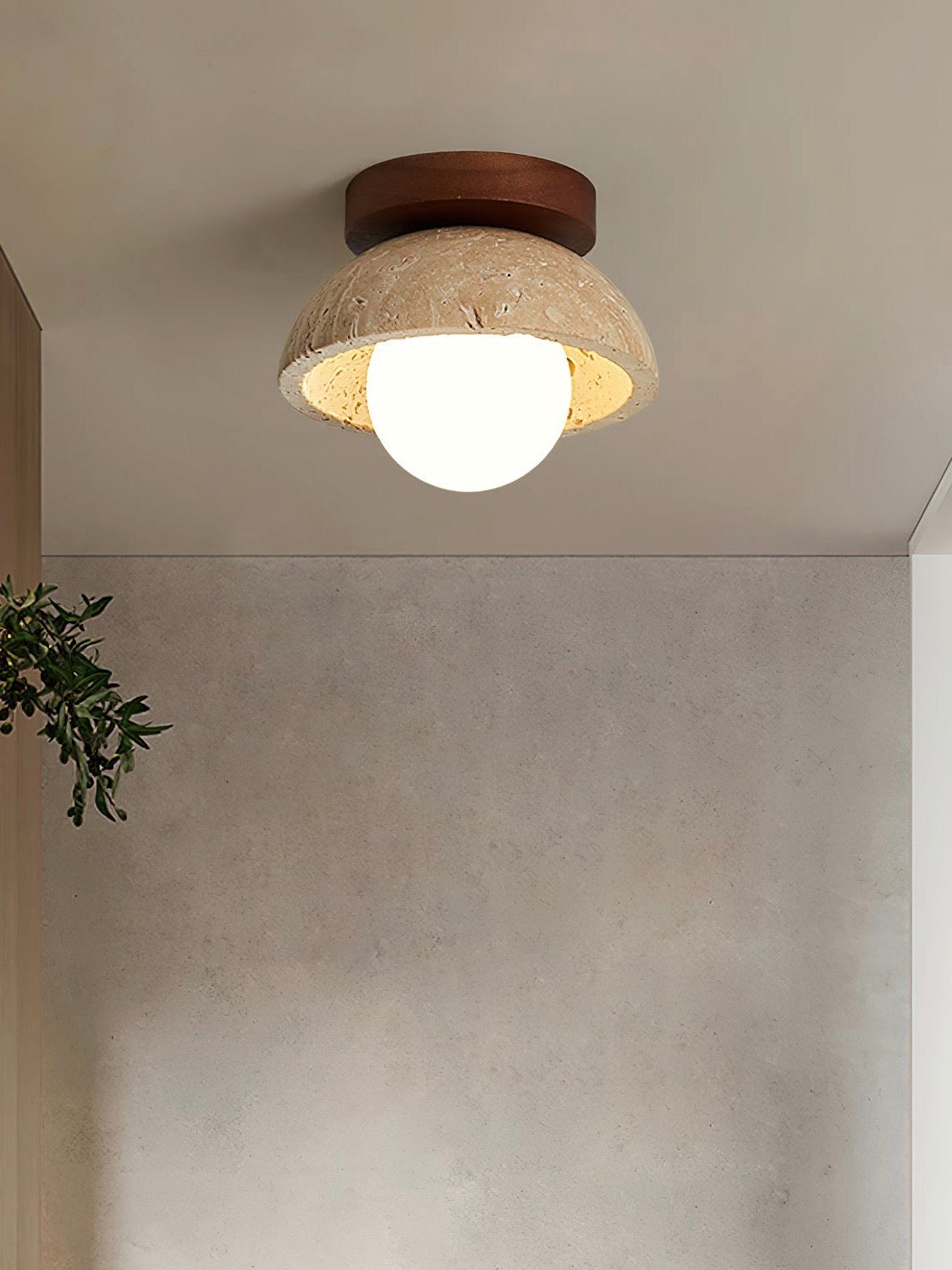 Wabi-Sabi Style Travertine Dome Ceiling Light for Living Room
