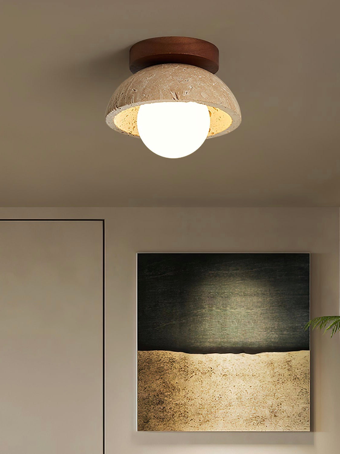 Wabi-Sabi Style Travertine Dome Ceiling Light for Living Room