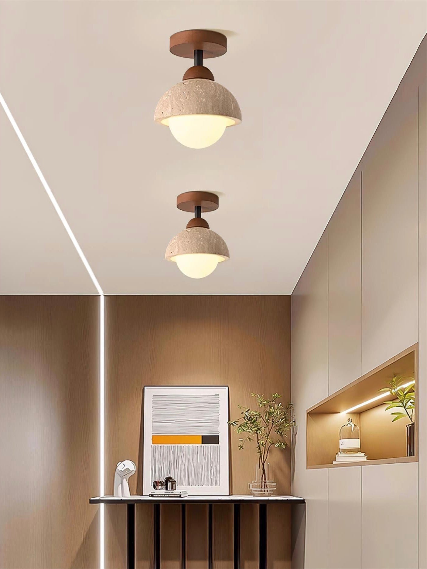 Wabi-Sabi Travertine Dome Ceiling Light