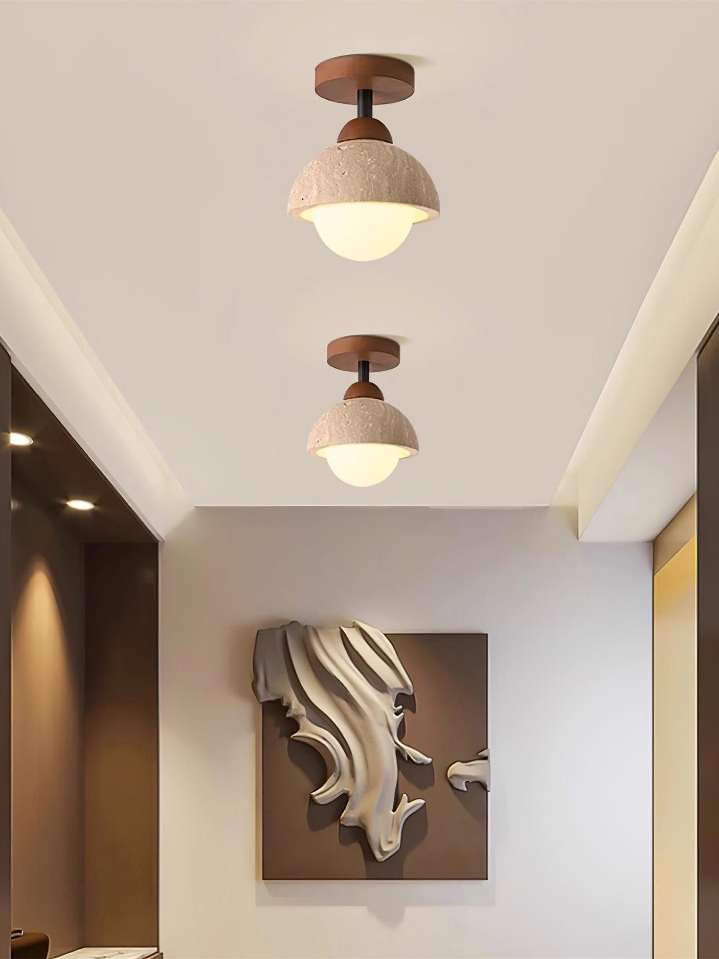 Wabi-Sabi Travertine Dome Ceiling Light