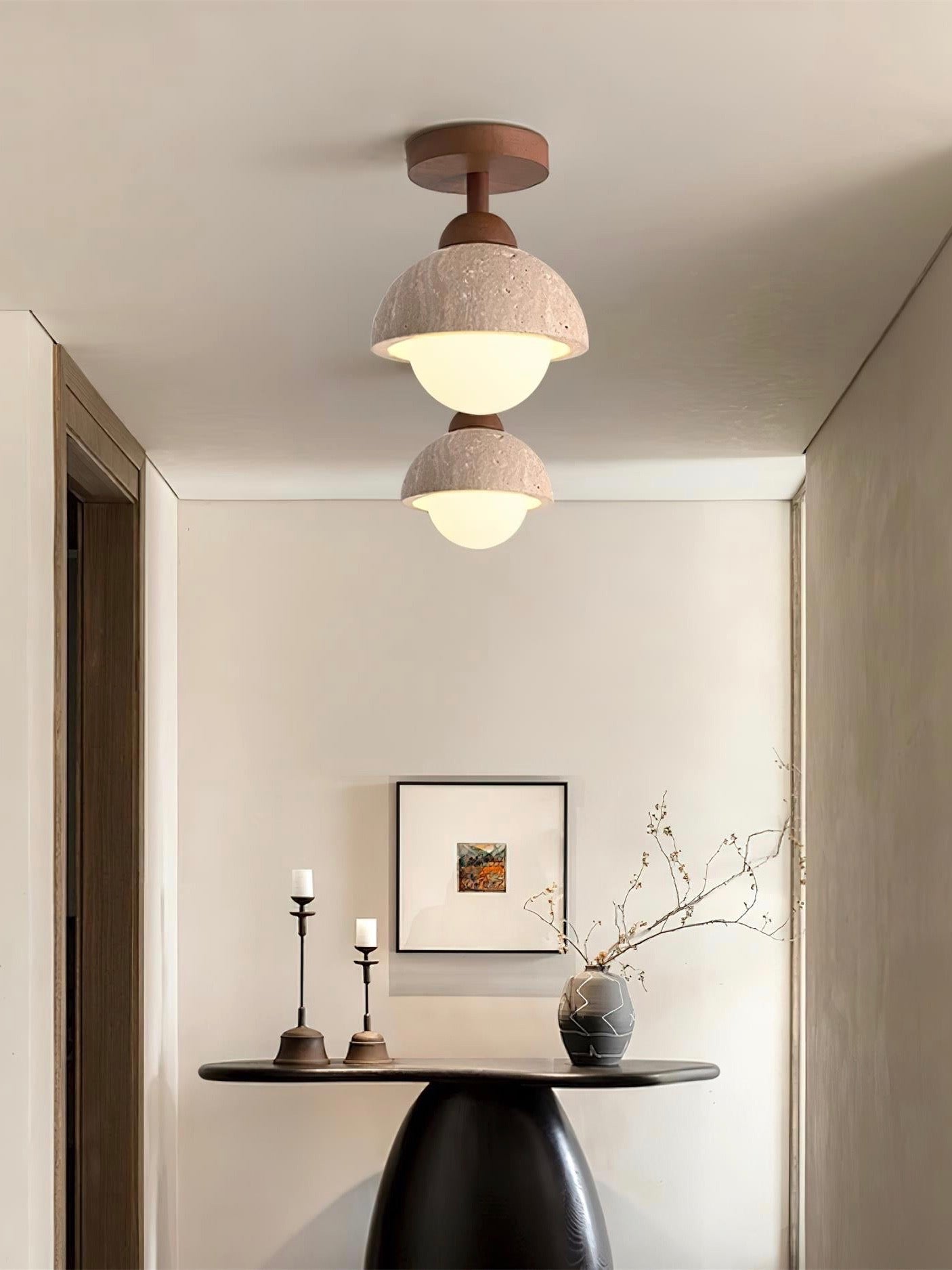 Wabi-Sabi Travertine Dome Ceiling Light