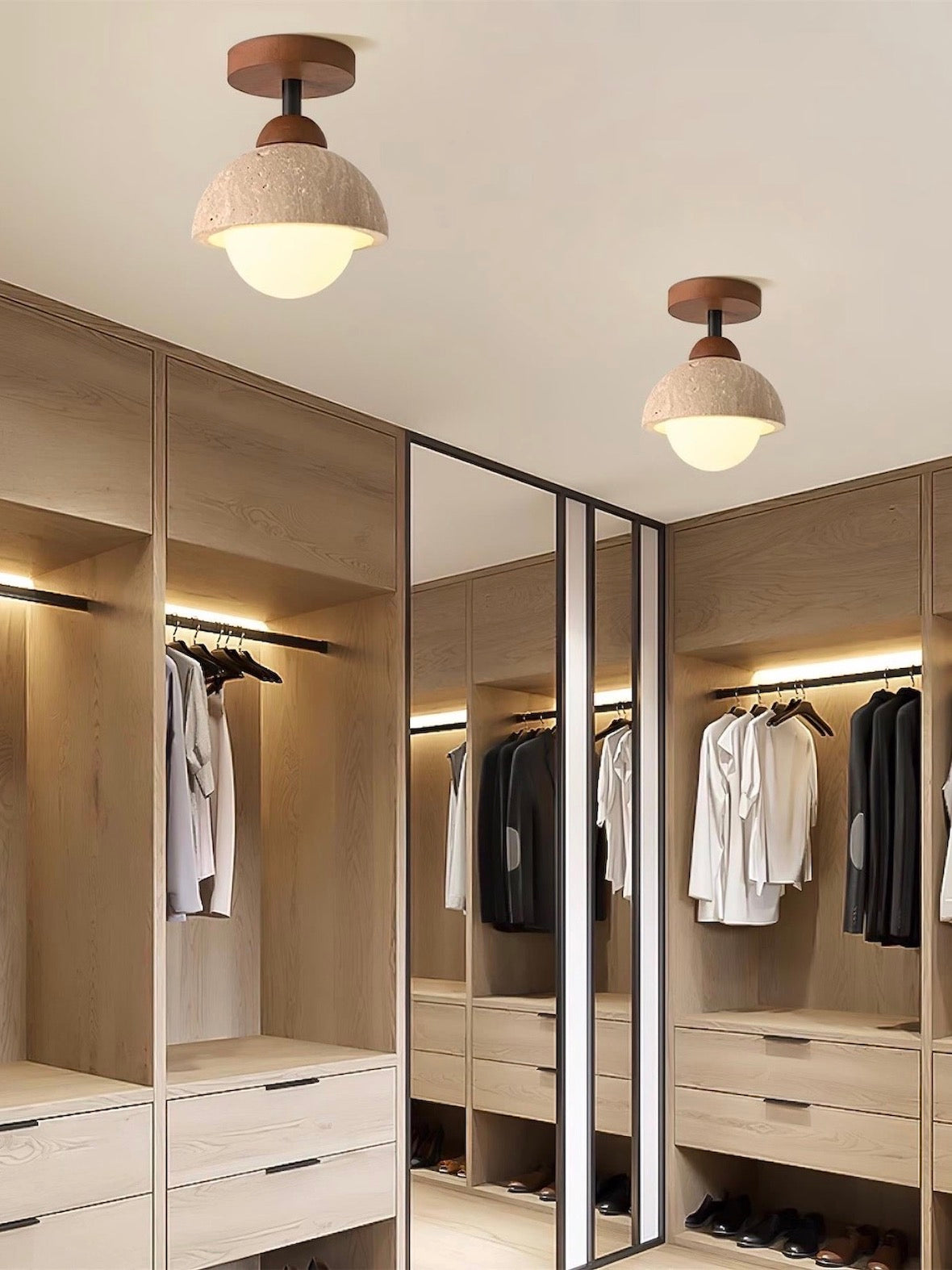 Wabi-Sabi Travertine Dome Ceiling Light