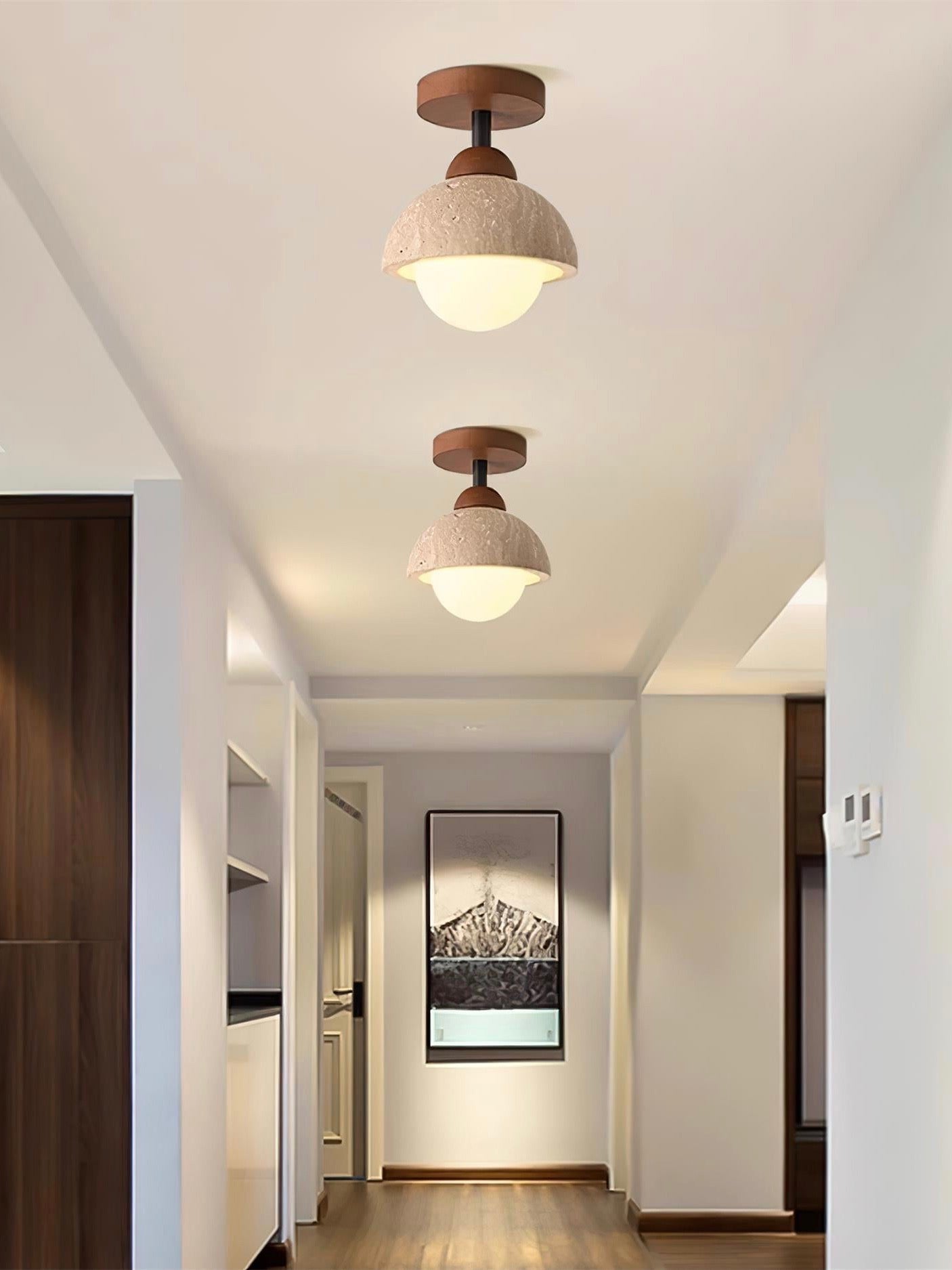 Wabi-Sabi Travertine Dome Ceiling Light