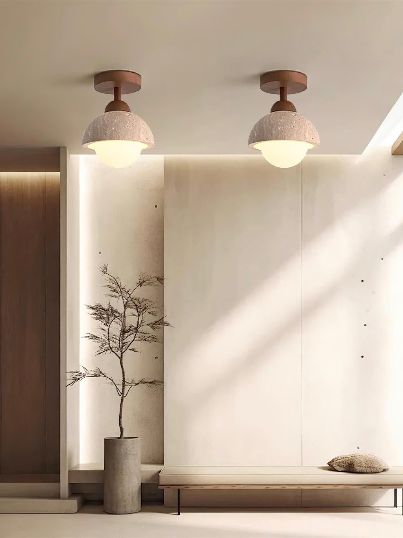 Wabi-Sabi Travertine Dome Ceiling Light