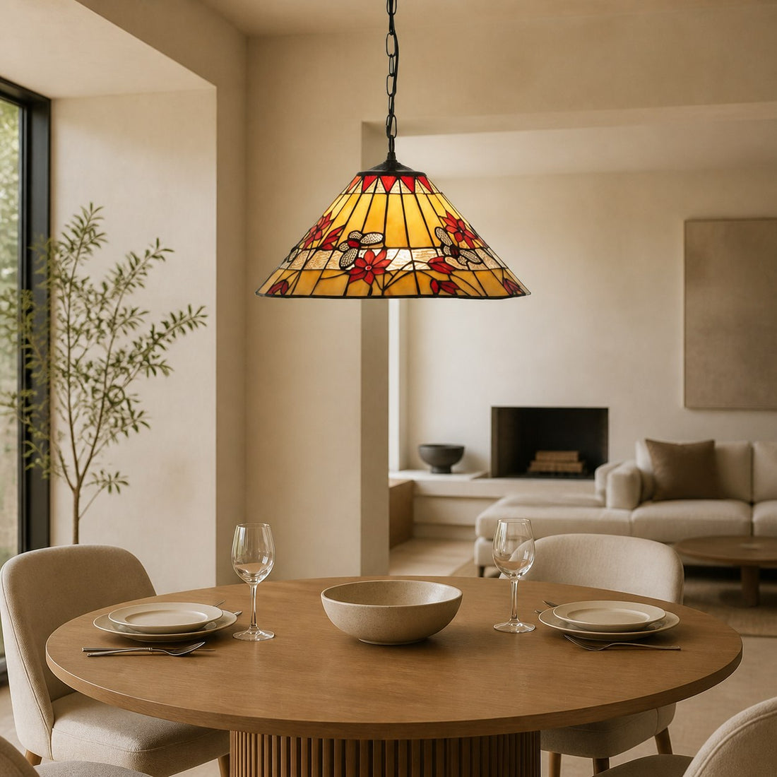 TF Butterfly Pendant Light – Stained Glass Design Hanging Lamp for Dining Hallway and Living Room