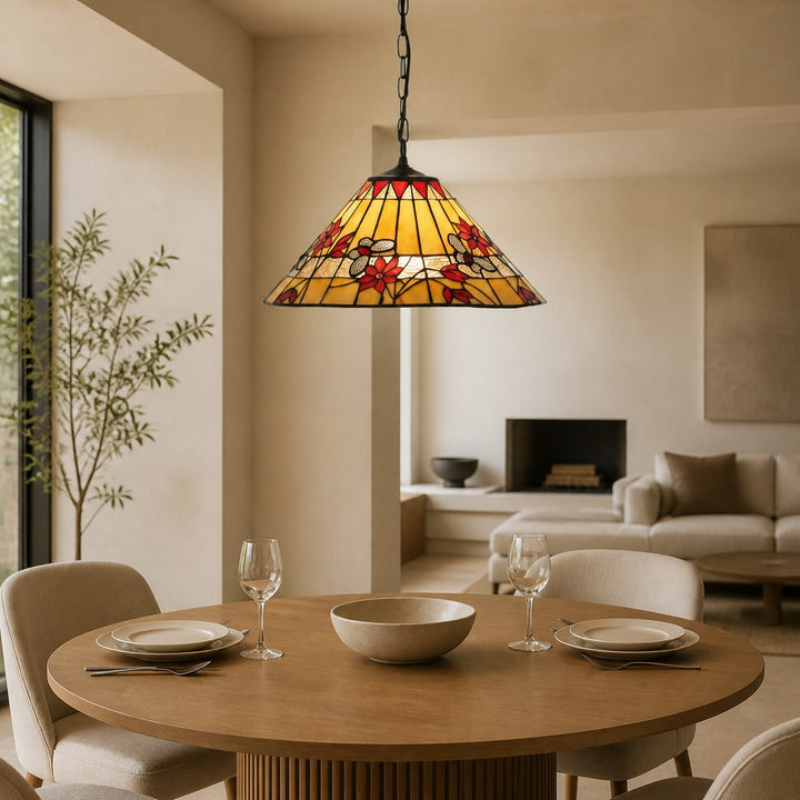 TF Butterfly Pendant Light – Stained Glass Design Hanging Lamp for Dining Hallway and Living Room
