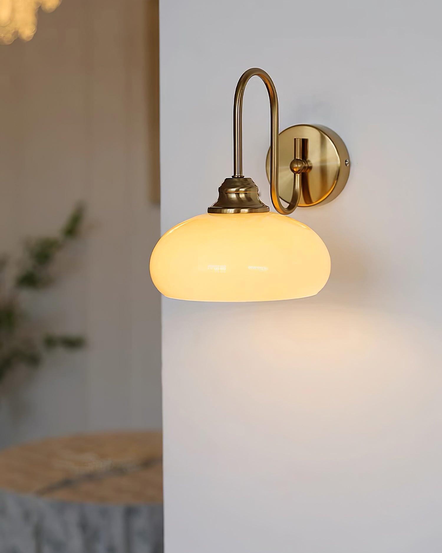 Bauhaus Wind Cream Glass Shade Metal Curved Pole Wall Sconce