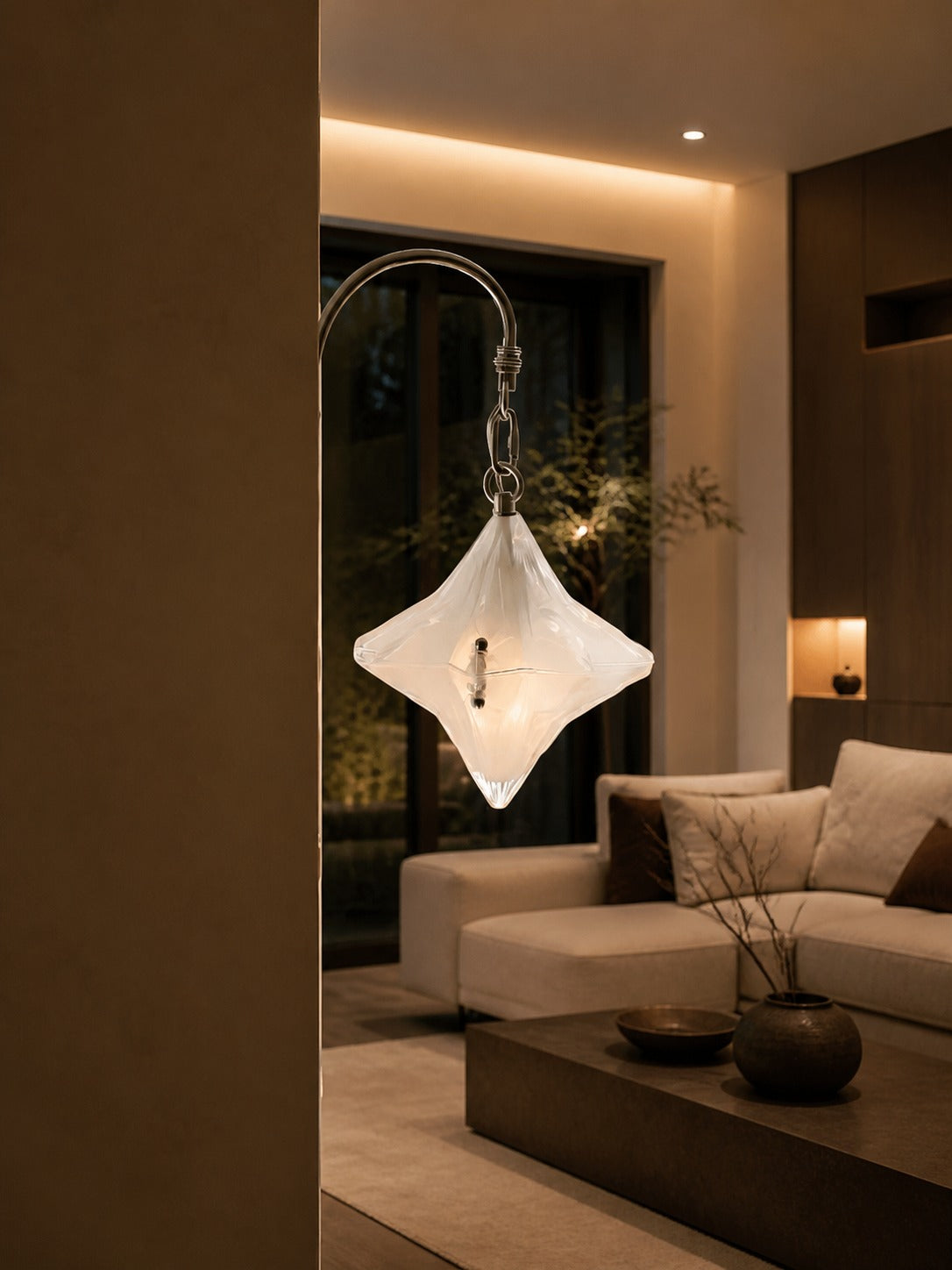 Art Deco Star Wall Sconce - Frosted Glass Light for Hallway - Astris Selene
