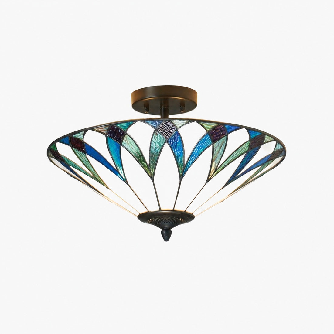 TF Allanton Tiffany Semi Flush Ceiling Light – Art Nouveau Patterned Shade for Living or Dining