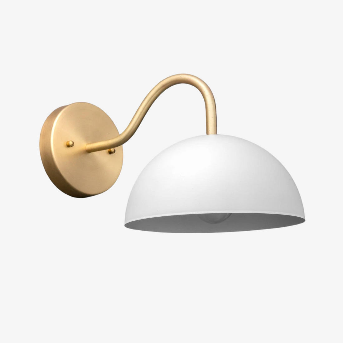 Curva Metal  Industrial Wall Sconce - Curved Brass Arm - Hammered Dome Light Fixture