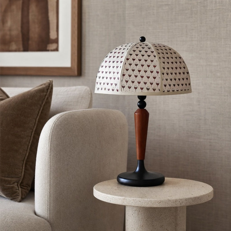 Solmire Table Lamp - French Vintage Fabric Dome Shade with Wood and Metal Base for Bedroom and Living Room