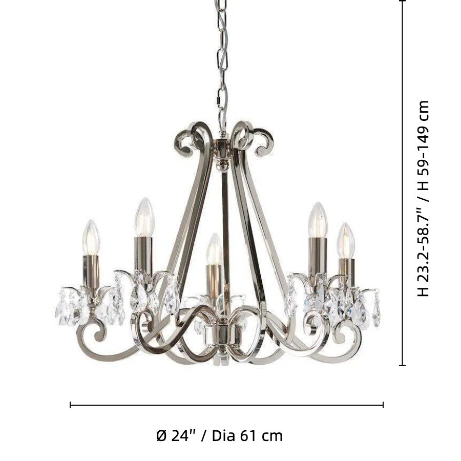 Talonis Crystal Chandelier - Traditional Candle-Style Brass and Nickel for Living Room and Dining Room