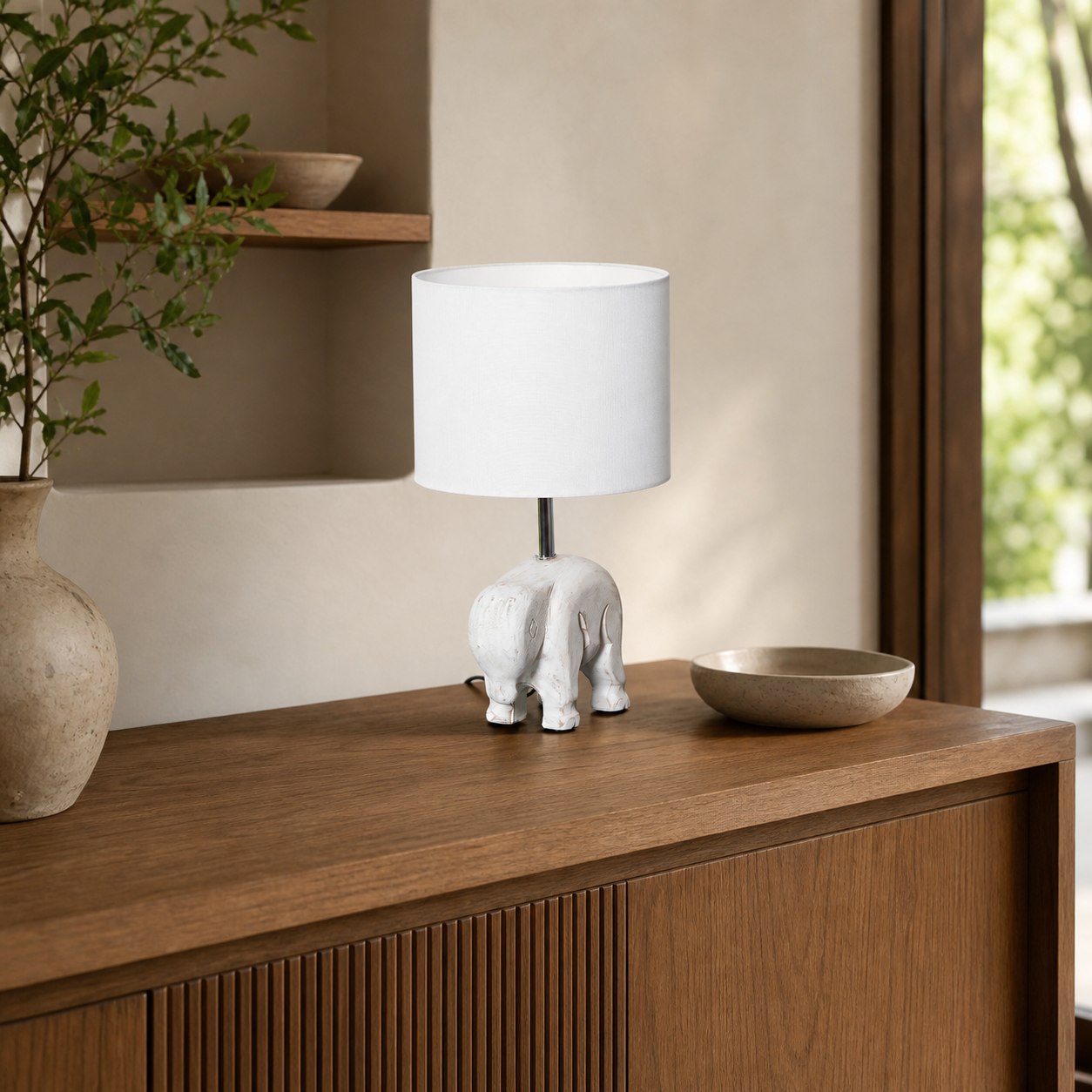 Carved Wood Animal Table Lamp