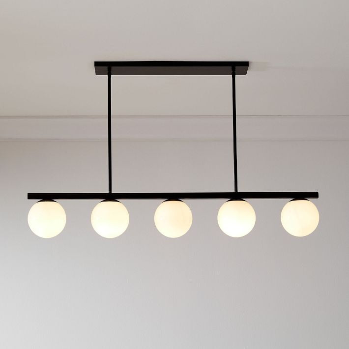 Brelia Elegant Modern Chandelier – Milk-Glass Globes with Metal Beam for Living Spaces