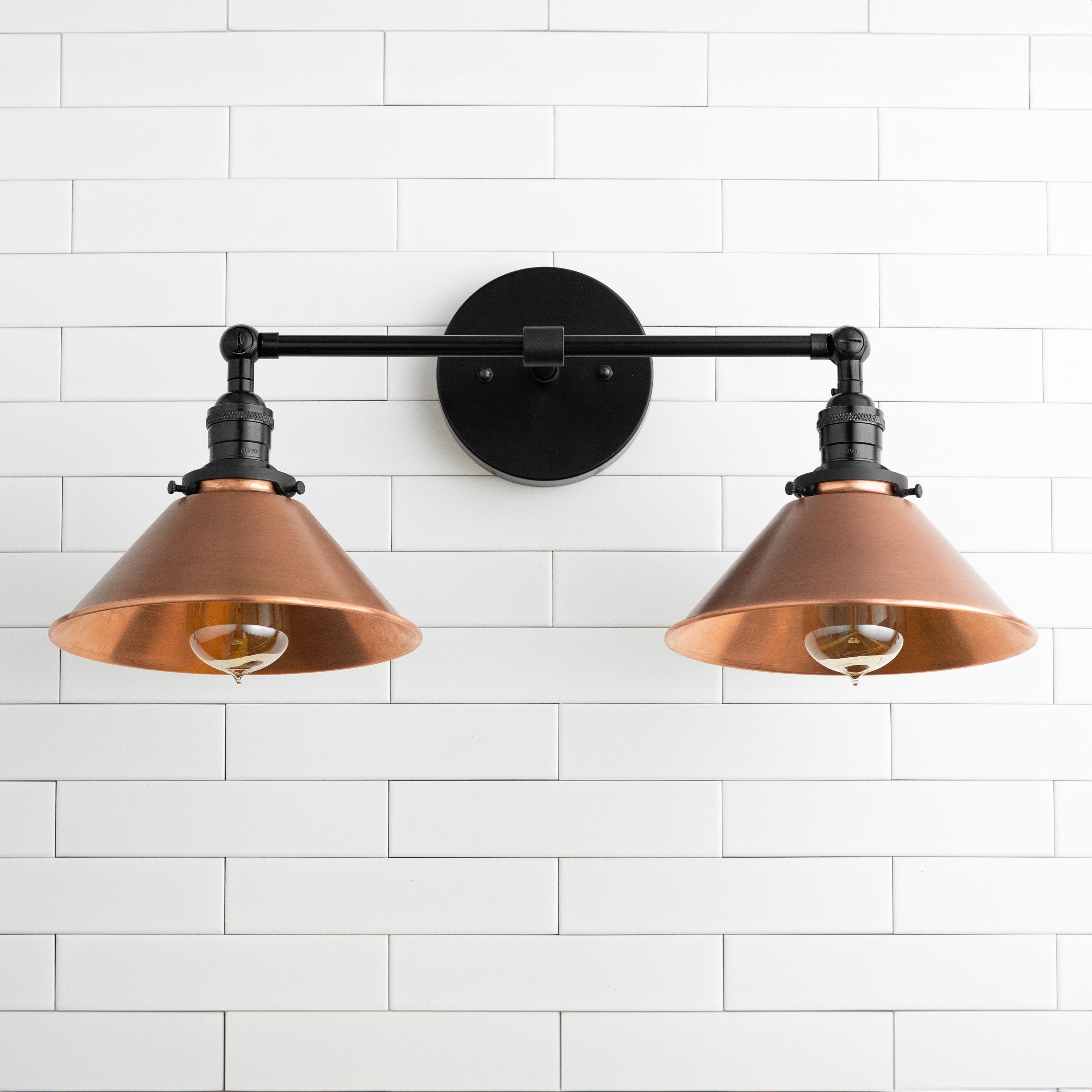 Conique Metal Two-Light Industrial Vanity Sconce – Wall Fixture for Bathroom & Hallway