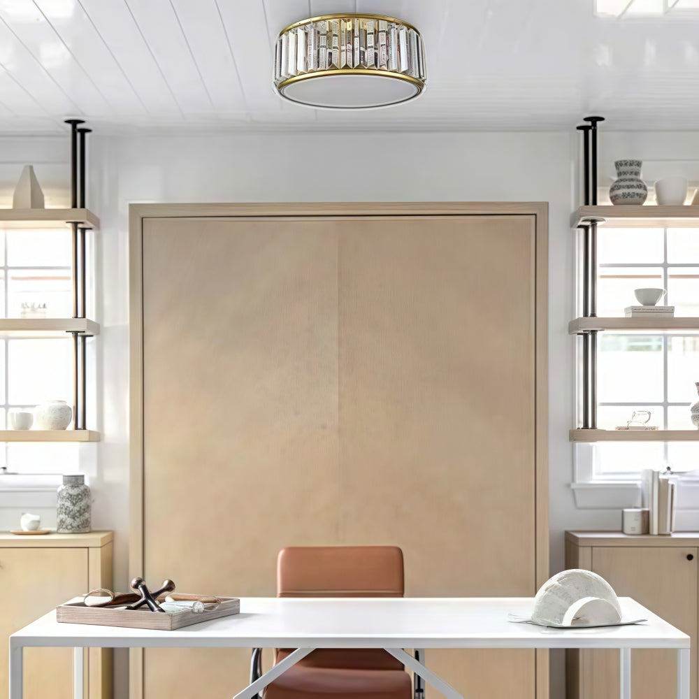 Crystal Glass Flush Mount Ceiling Light - Gold Drum Shade Ceiling Lamp