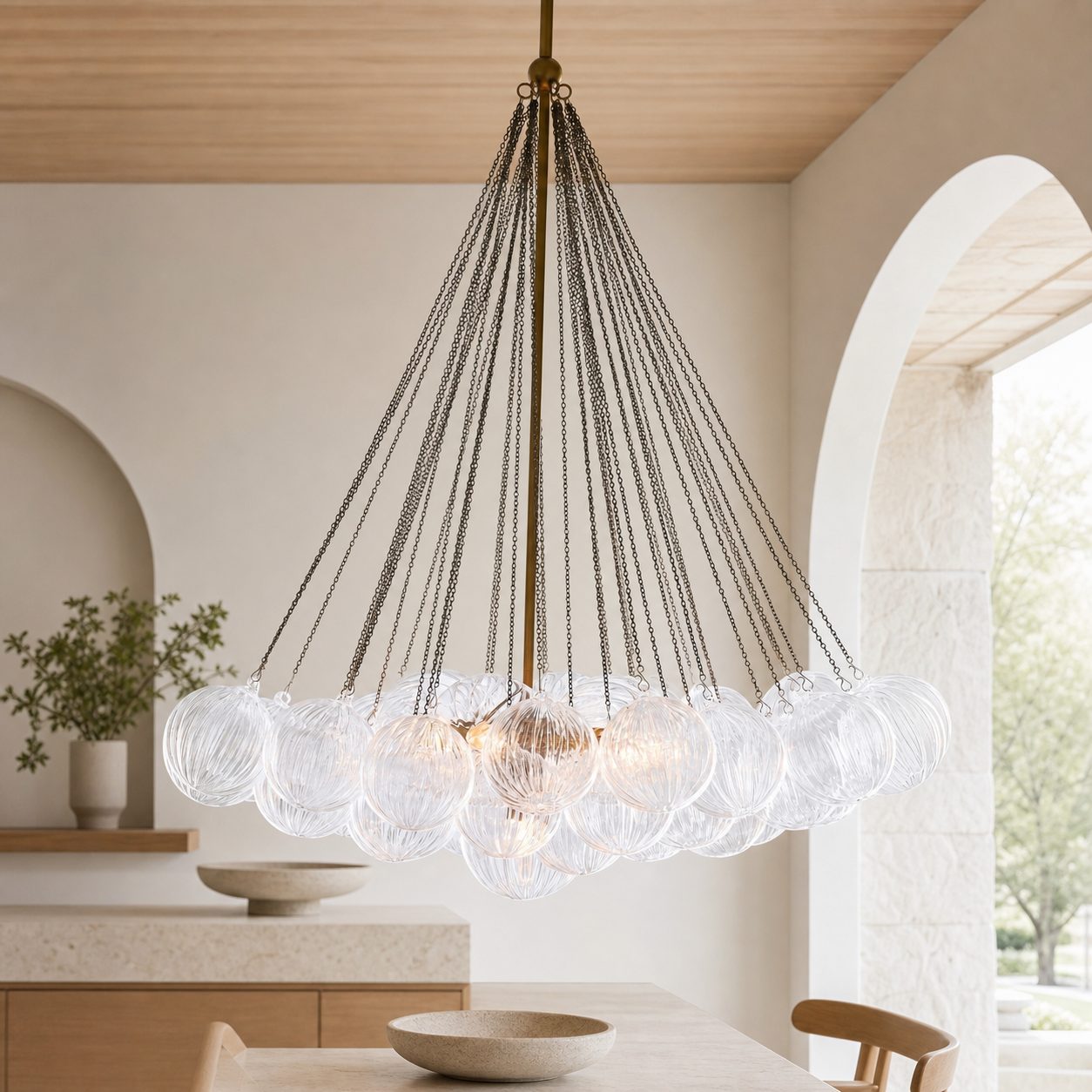 Bravira Glass Bubbled Chandelier - Vintage Brass Oval Glass Lighting