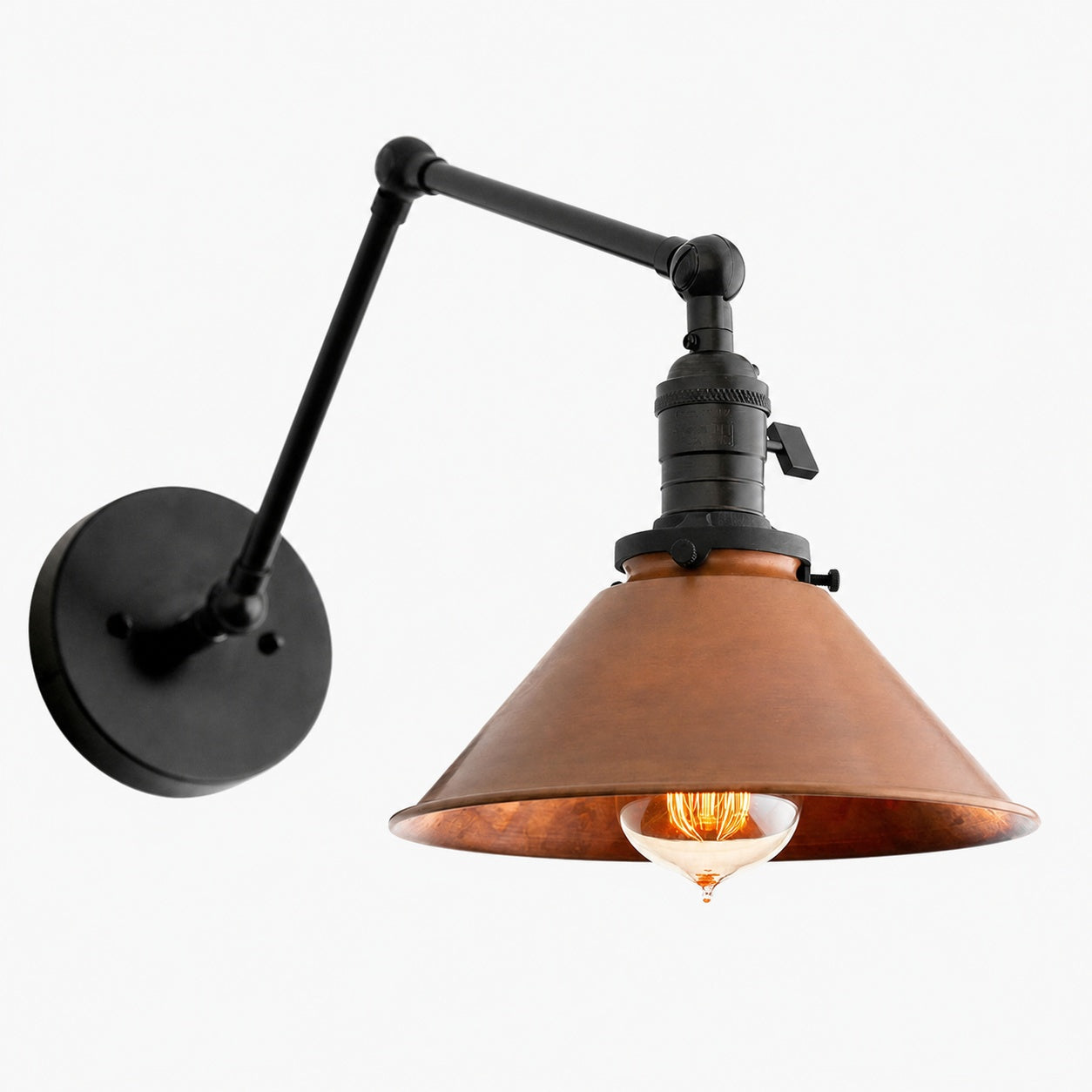 Conique Metal Industrial Wall Sconce with Adjustable Arm - Vintage Copper Cone Shade for Task Lighting